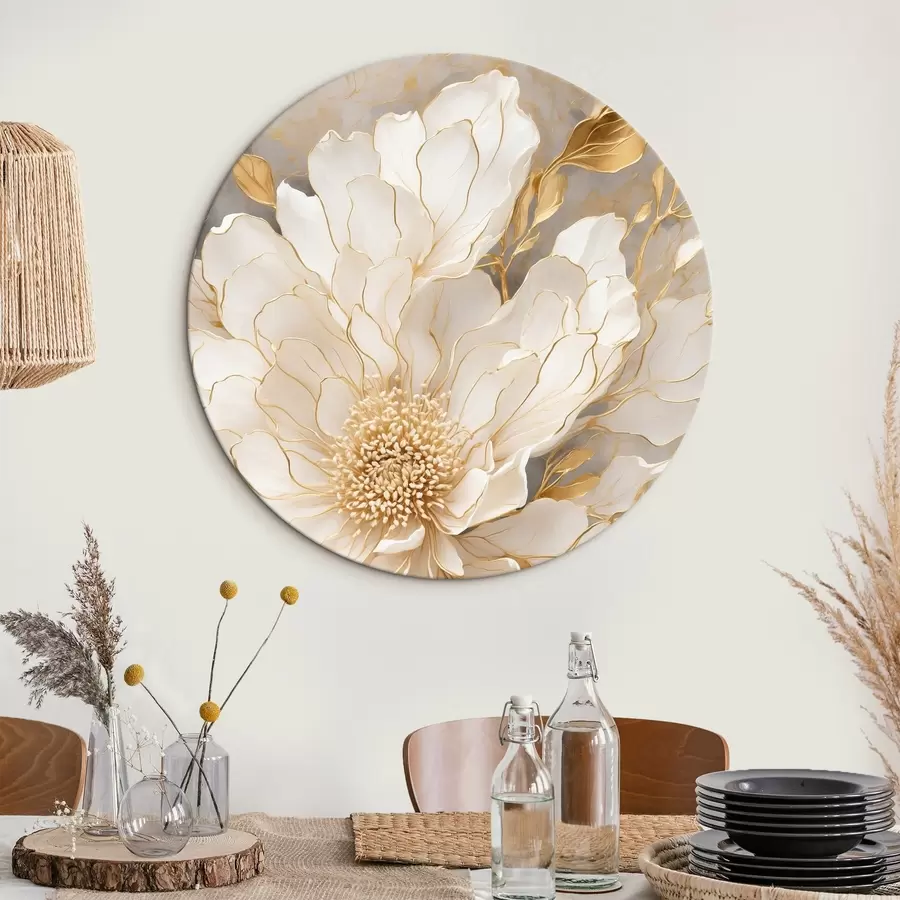 murales de pared Flor blanca con hojas en estilo de pintura acrílica r43115