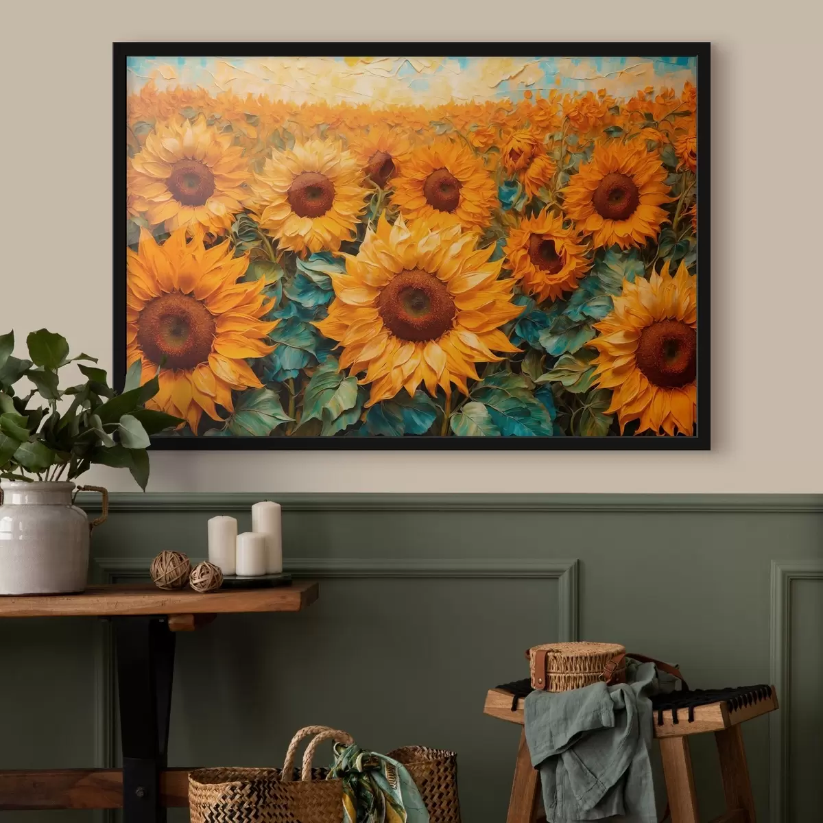 Poster Campo de girasoles en estilo de pintura acrílica f43104