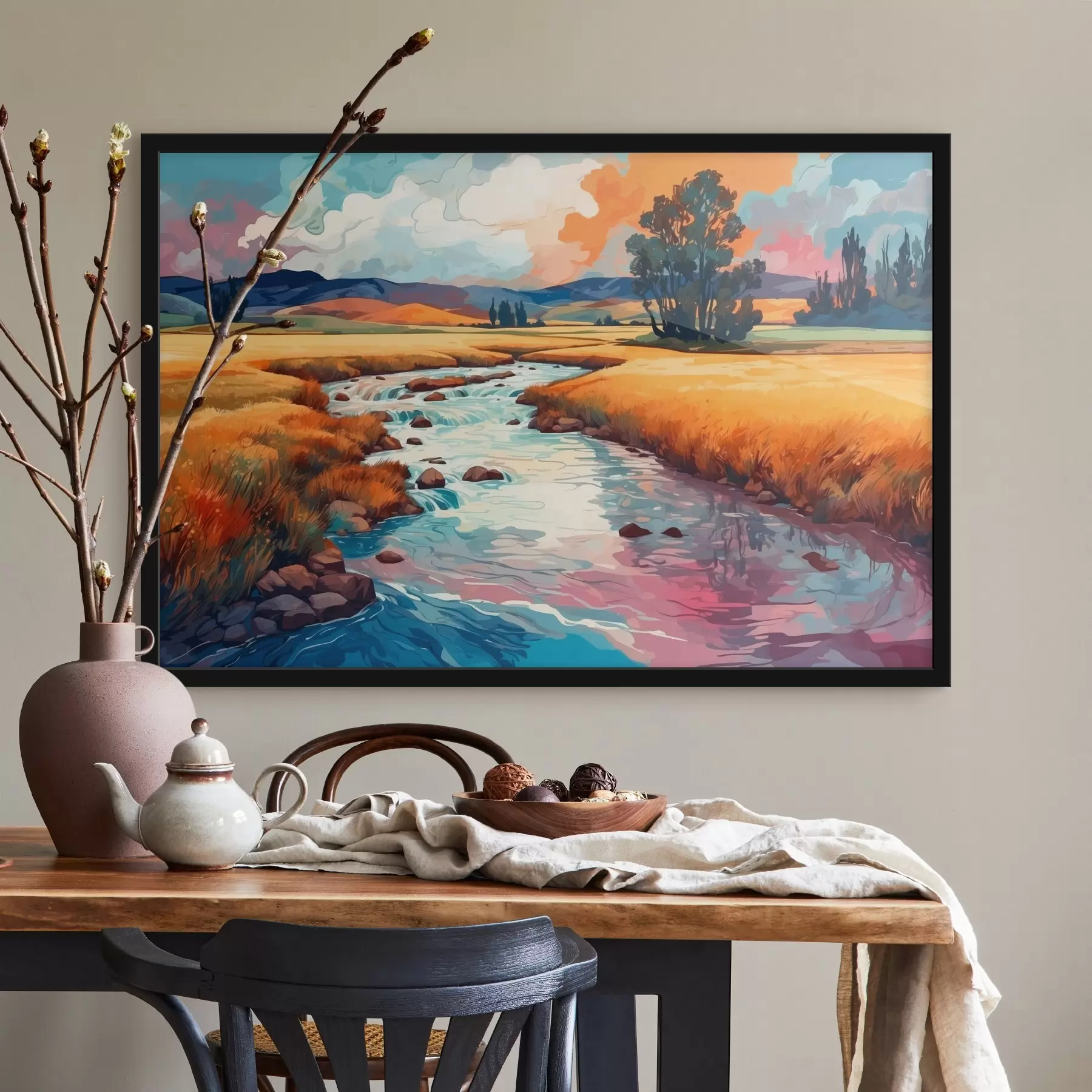 murales de pared Arroyo en el campo al estilo de la acuarela f43110