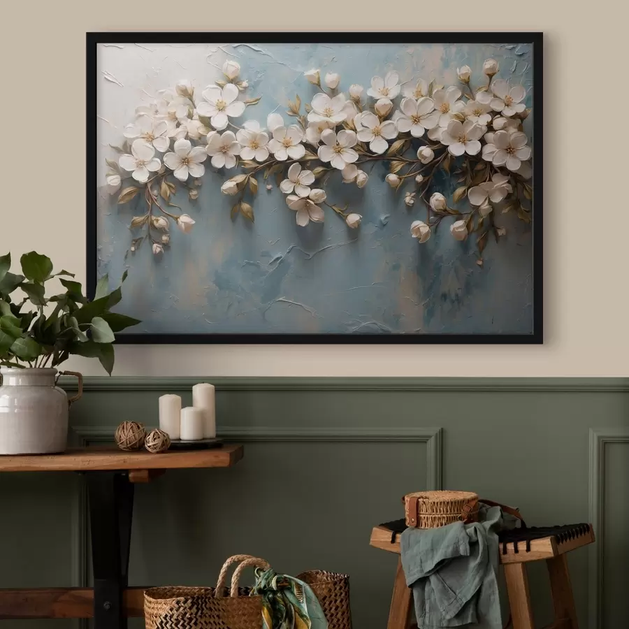 murales de pared Rama con flores sobre fondo en estilo acrílico f43111