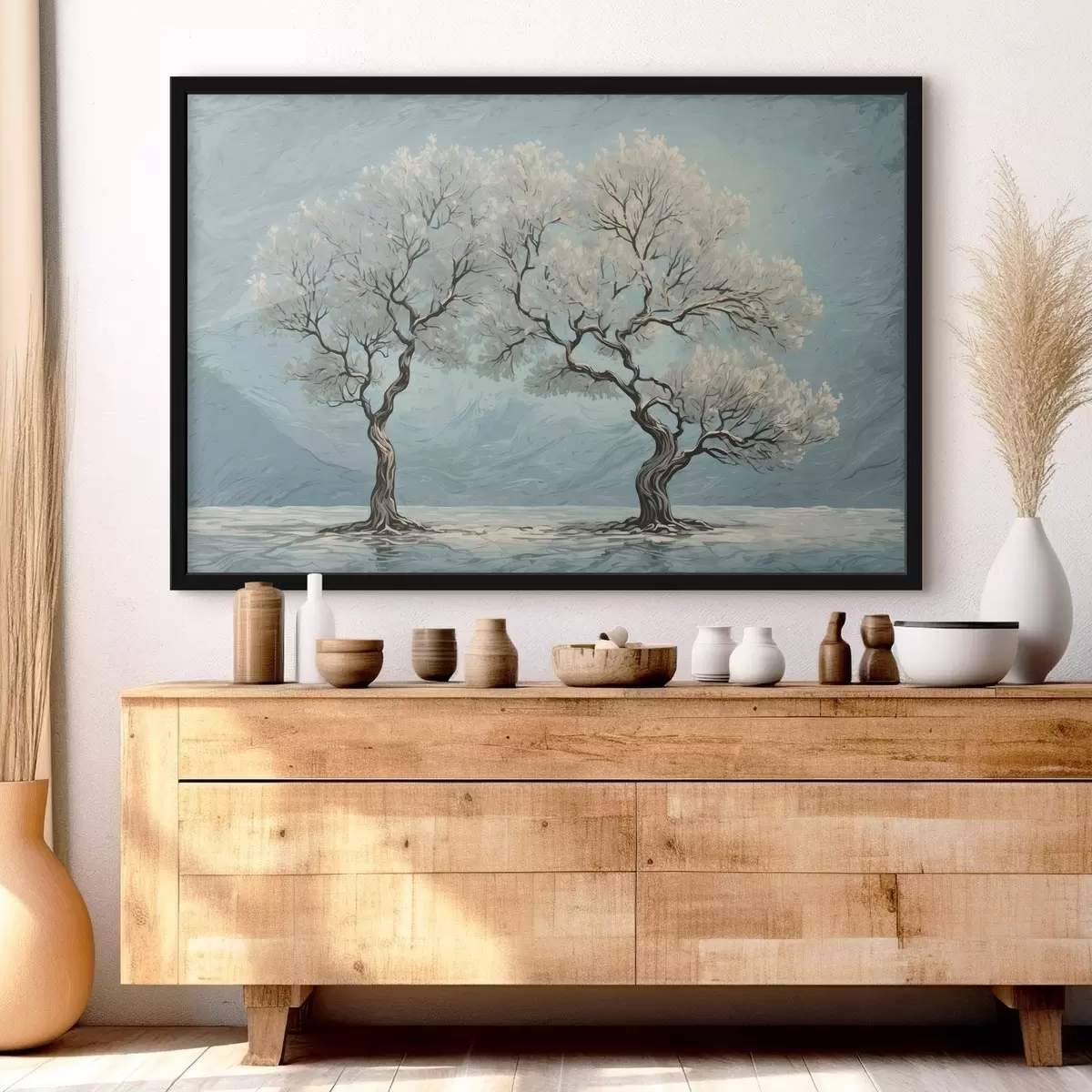 Poster Árboles blancos en estilo de pintura acrílica f43112