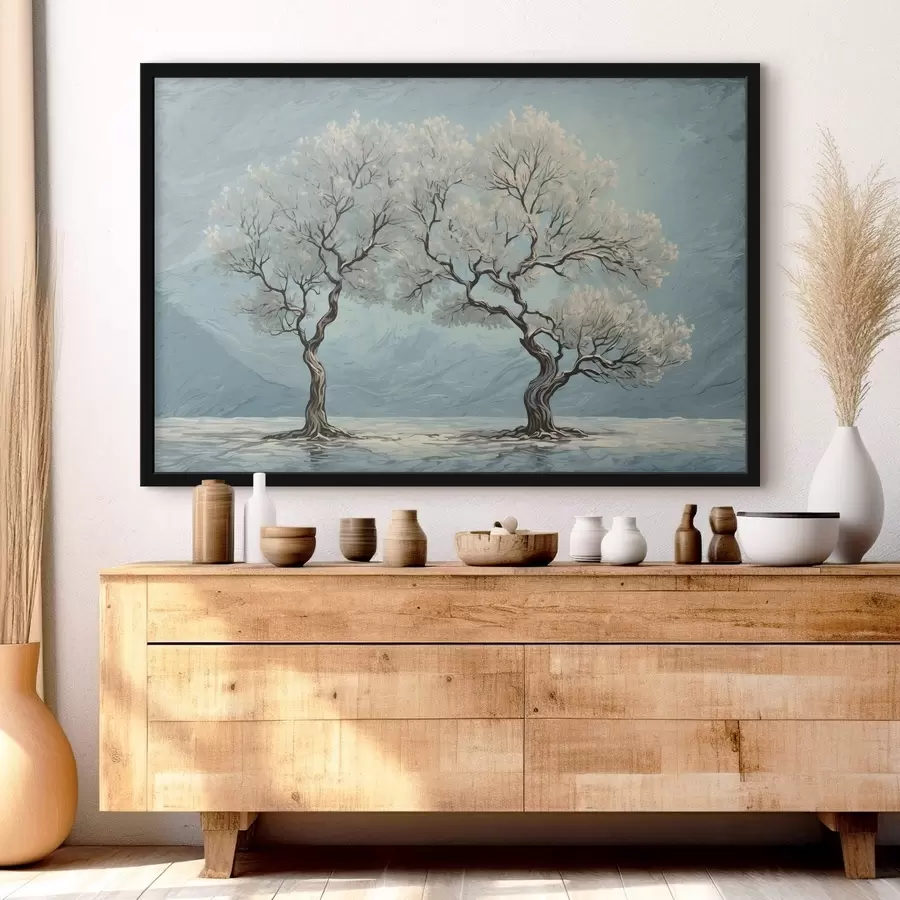 murales de pared Árboles blancos en estilo de pintura acrílica f43112