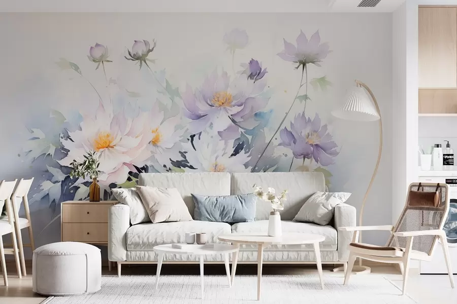 murales de pared Flores silvestres en estilo acuarela w08883
