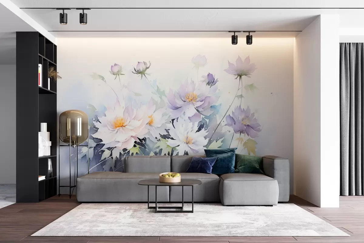 murales de pared Flores silvestres en estilo acuarela w08883