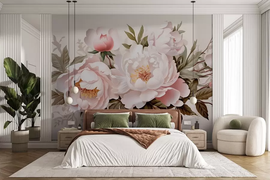 murales de pared Brotes rosa claro sobre fondo rosa w08884