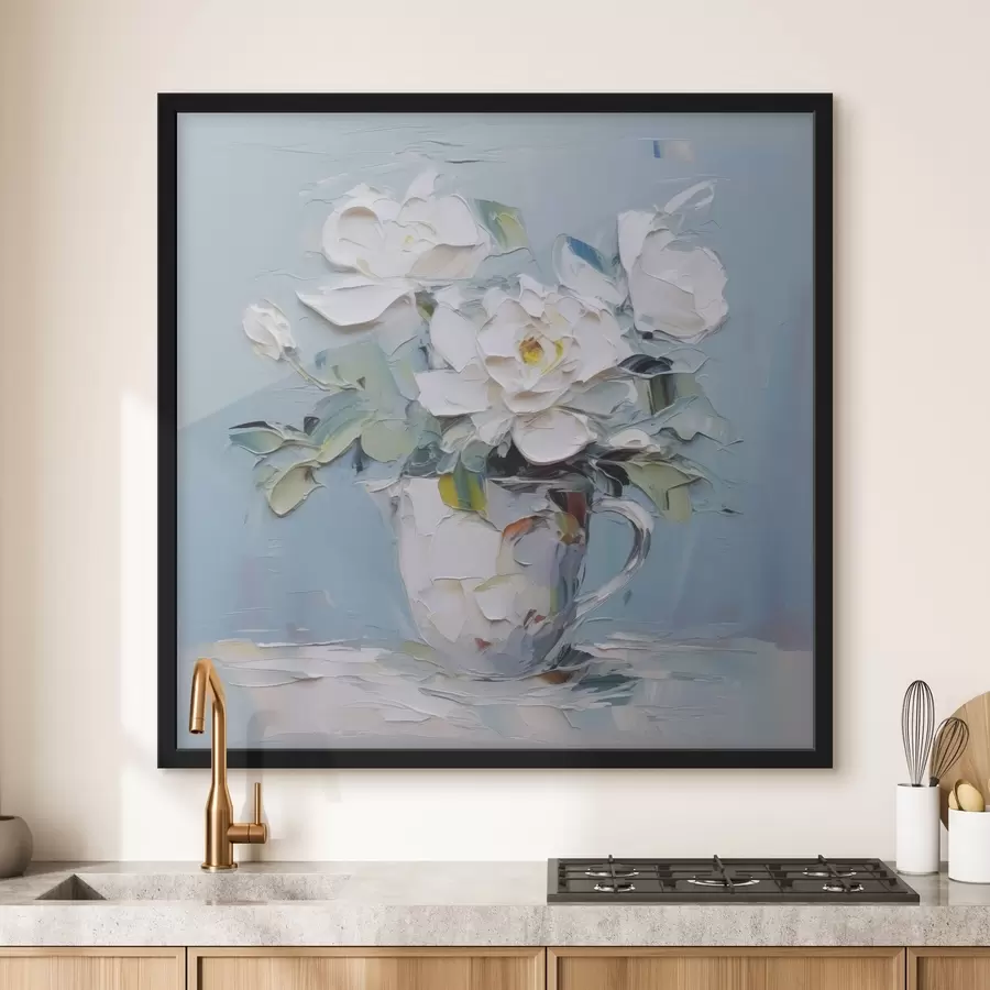 murales de pared Flores blancas en un cuadro imitación taza f43225