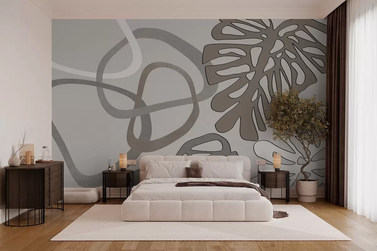 murales de pared Figuras abstractas y hojas de monstera w03277v1