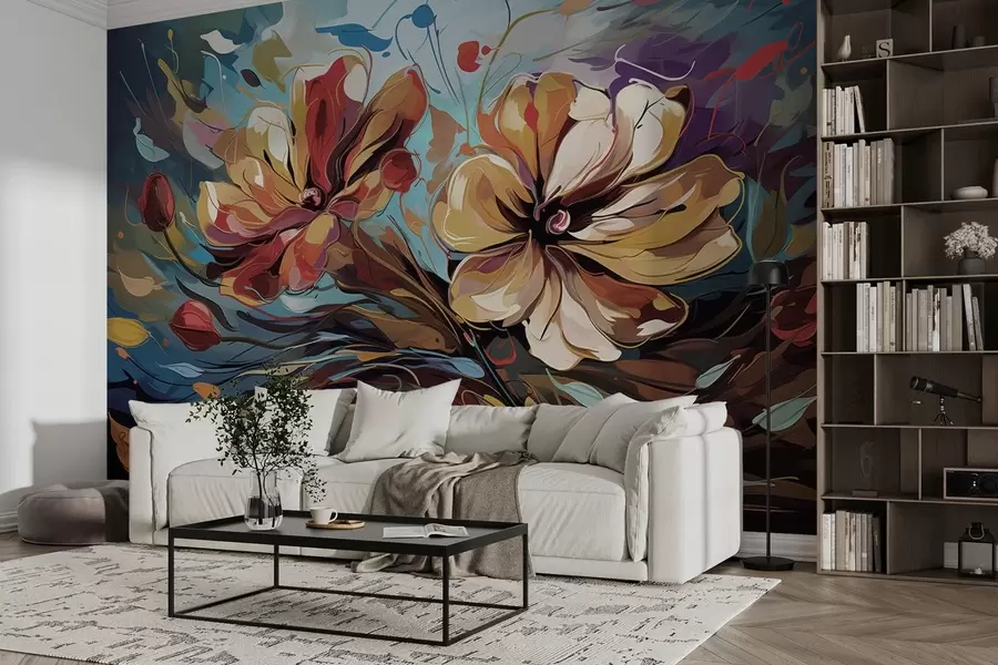 murales de pared Grandes flores abstractas amarillas y naranjas w08863