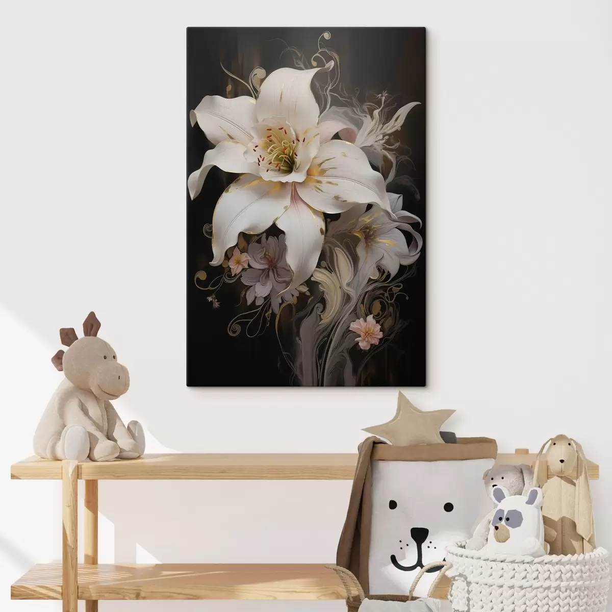 murales de pared Primer plano abstracto de flor de lis sobre fondo oscuro s43254