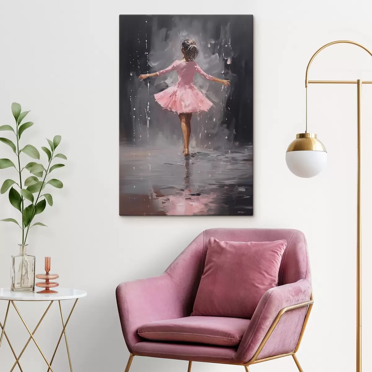 murales de pared Gente, chica con vestido rosa, imitación de pintura al óleo s43258