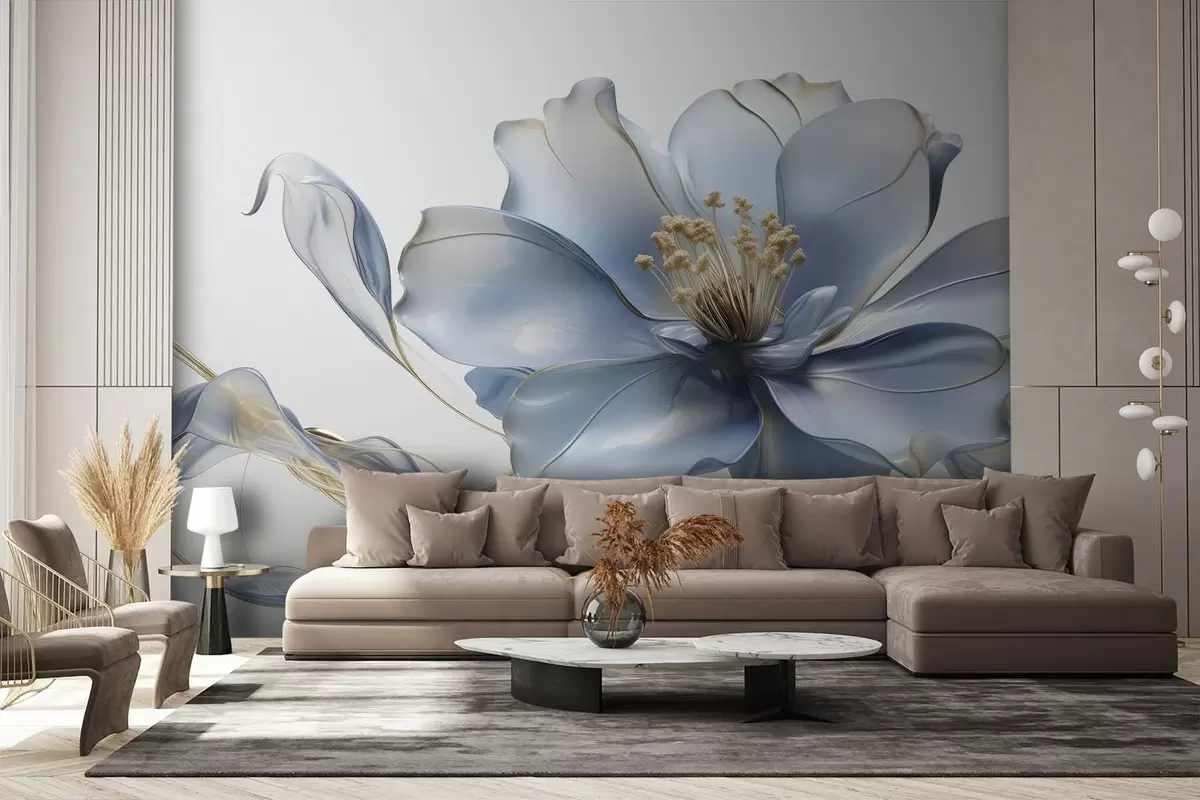 murales de pared Gran flor abstracta en la pared en tono azul w08902