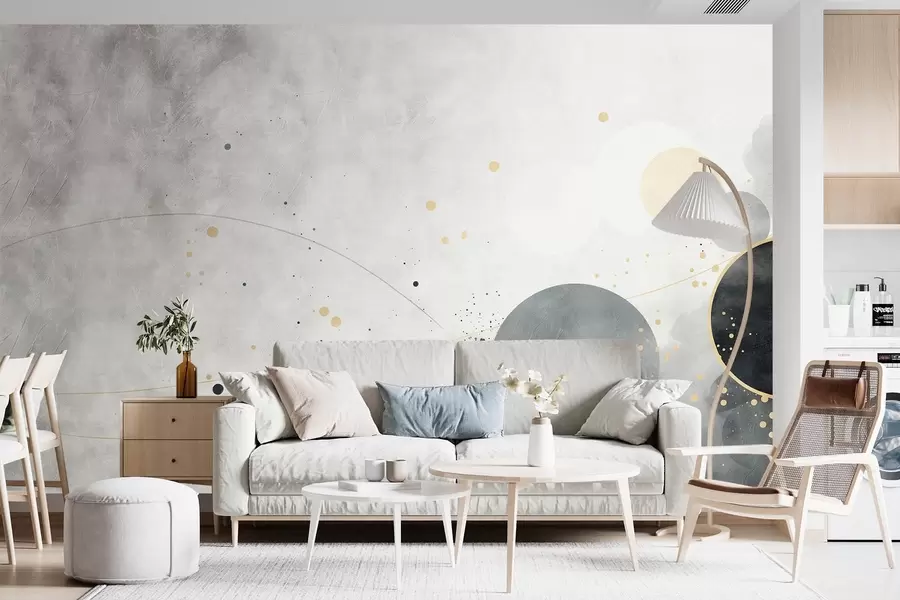 murales de pared Círculos y líneas, formas geométricas sobre fondo de hormigón w08904v2