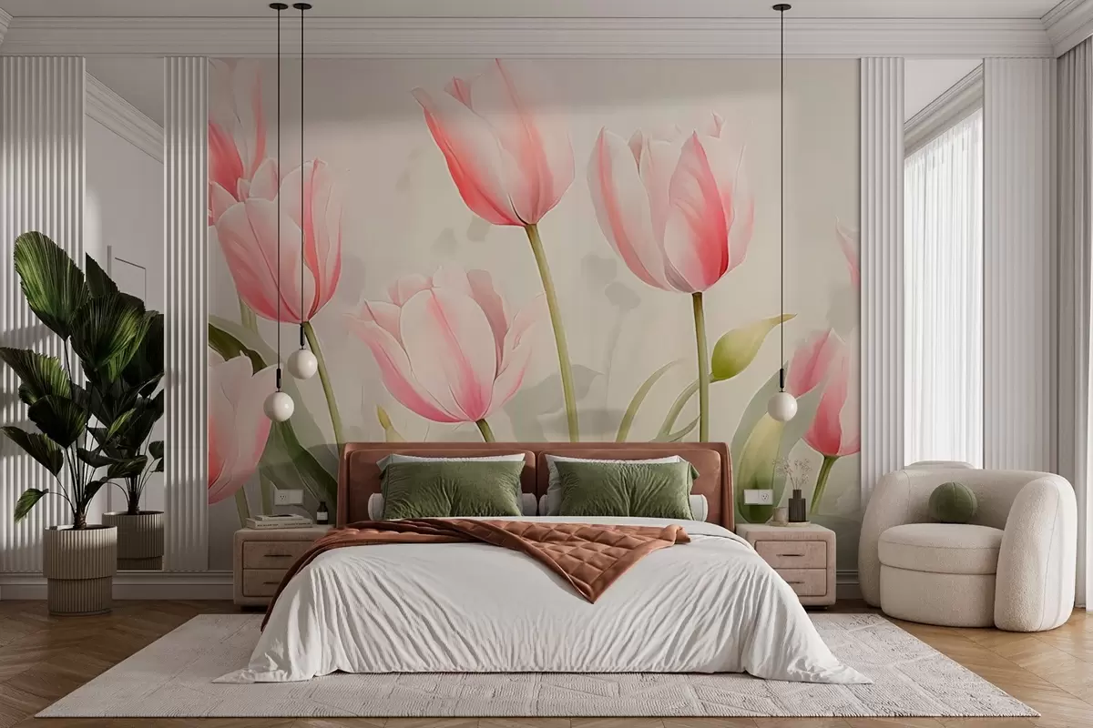 murales de pared Delicados tulipanes rosas w03368