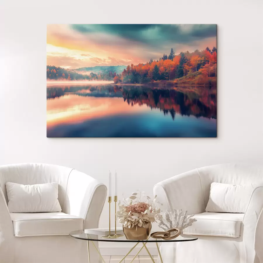 murales de pared Amanecer en el lago en otoño s43290