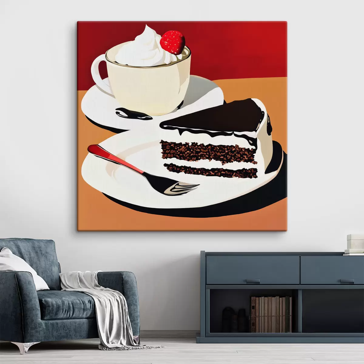 murales de pared Una taza de café y un trozo de tarta s43293