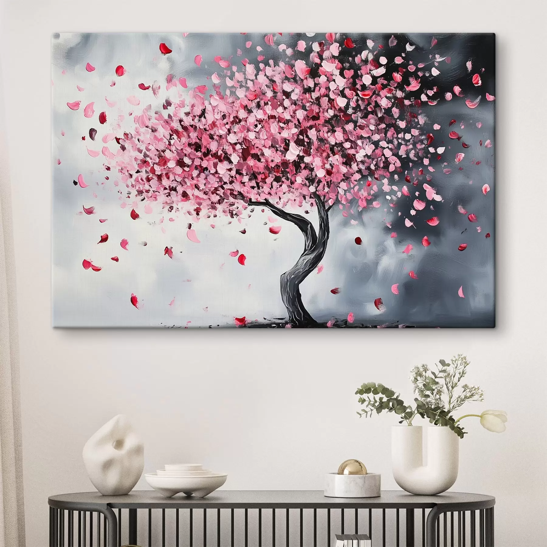 murales de pared Árbol en flor rosa sobre fondo gris s43299