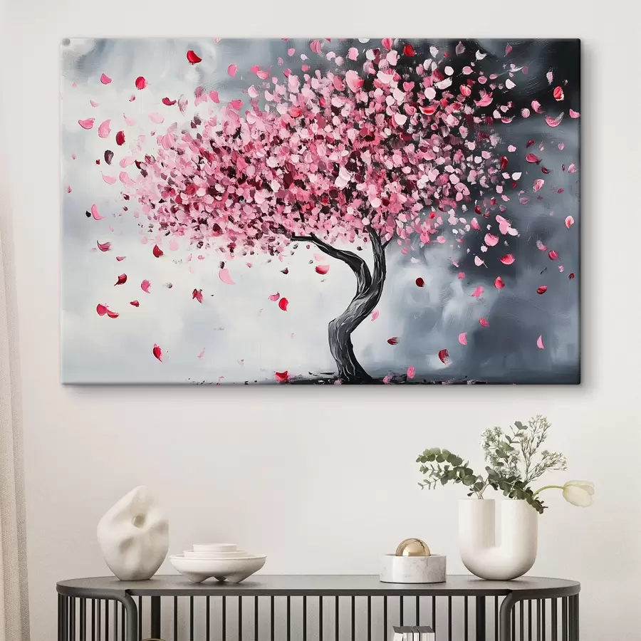 murales de pared Árbol en flor rosa sobre fondo gris s43299