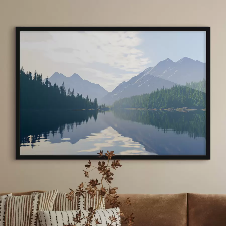 murales de pared Lago cerca de las montañas f43288