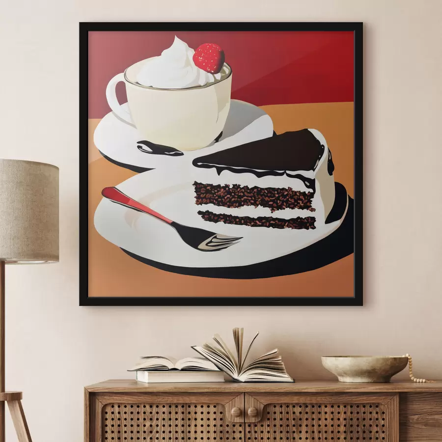 murales de pared Una taza de café y un trozo de tarta f43293
