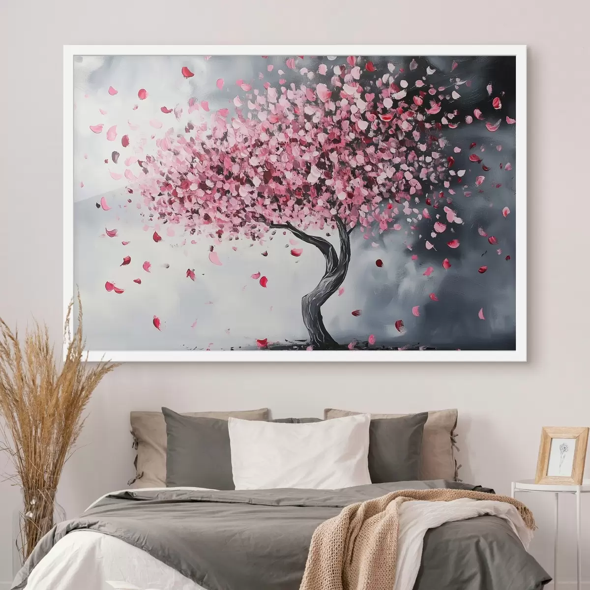 Poster Árbol en flor rosa sobre fondo gris f43299