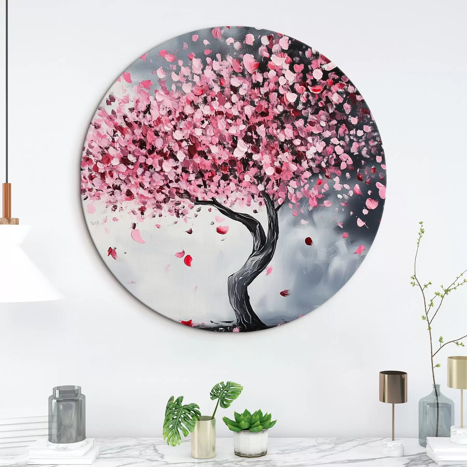murales de pared Árbol en flor rosa sobre fondo gris r43299