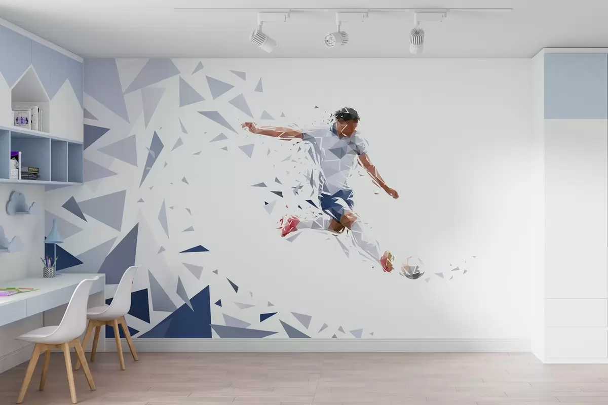 murales de pared Futbolista dinámico con un estilo poco polvoriento, golpeando el balón w03289