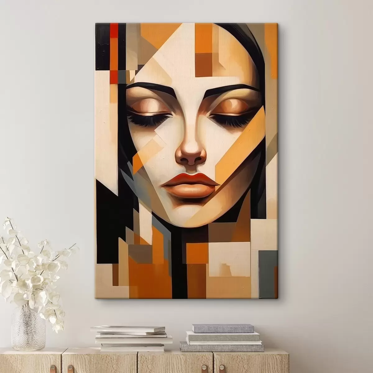 murales de pared Retrato geométrico en colores cálidos s43281