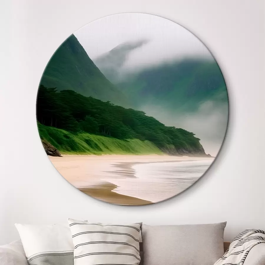 murales de pared Playa brumosa cerca de pistas verdes r43271