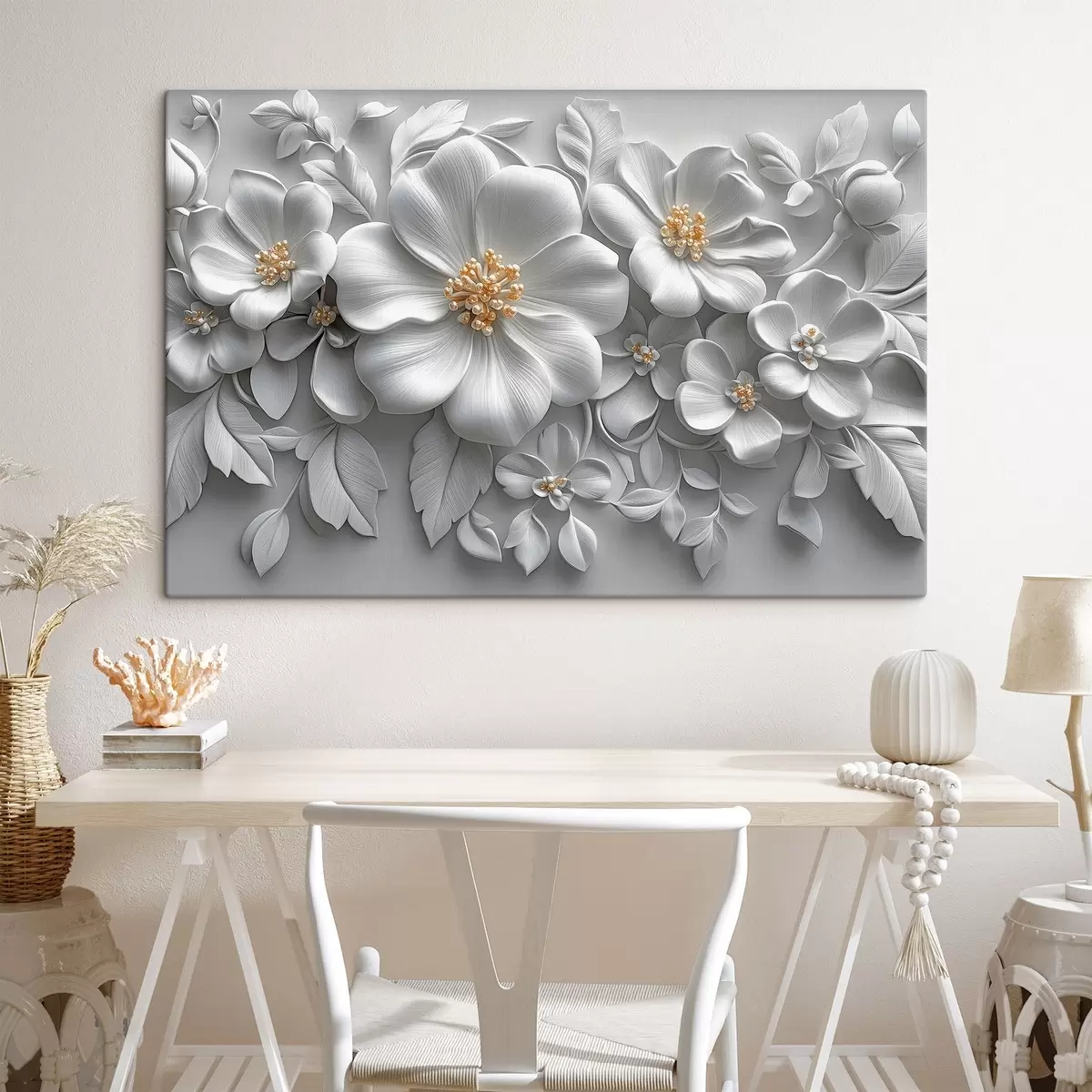 murales de pared 3d flores grises con un acento amarillo s43310