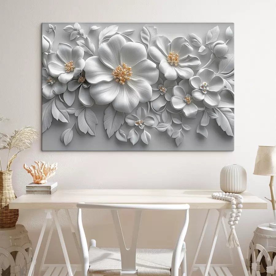 murales de pared 3d flores grises con un acento amarillo s43310