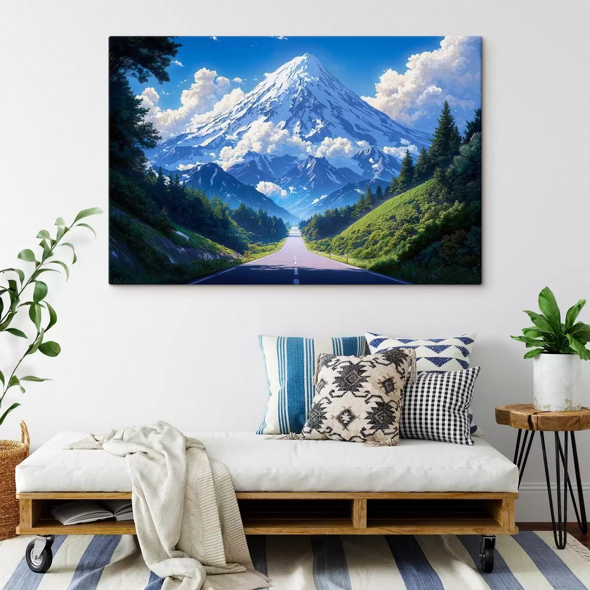 murales de pared Camino de las montañas con nubes y bosques alrededor s43317