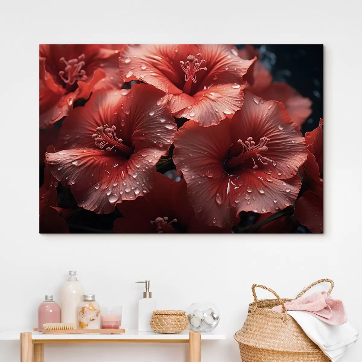 murales de pared Flores rojas con rocío en los pétalos s43319