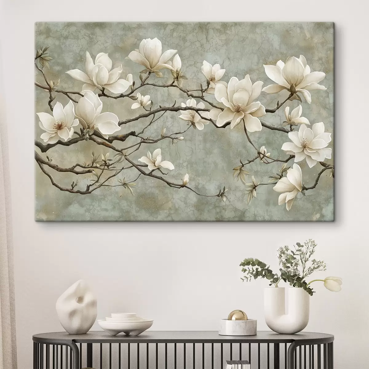 murales de pared Rama de magnolia sobre fondo grunge pastel s43322