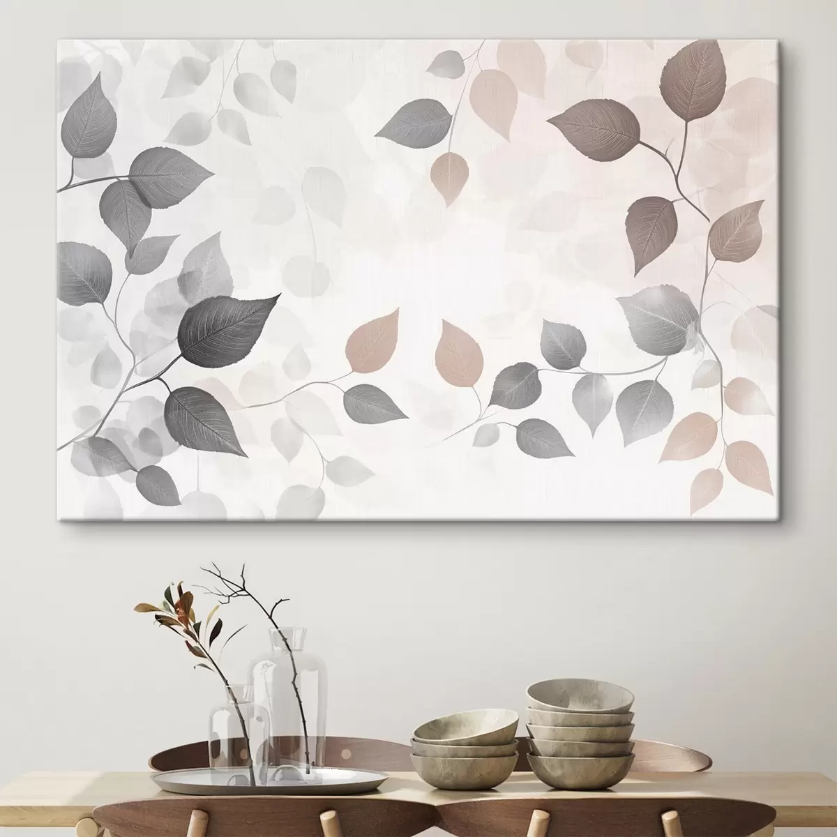 murales de pared Hojas sobre fondo claro s43325