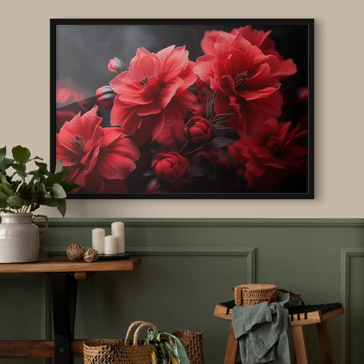 Poster Flores rojas sobre fondo oscuro f43318