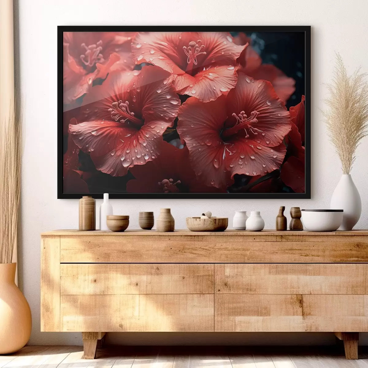 Poster Flores rojas con rocío en los pétalos f43319