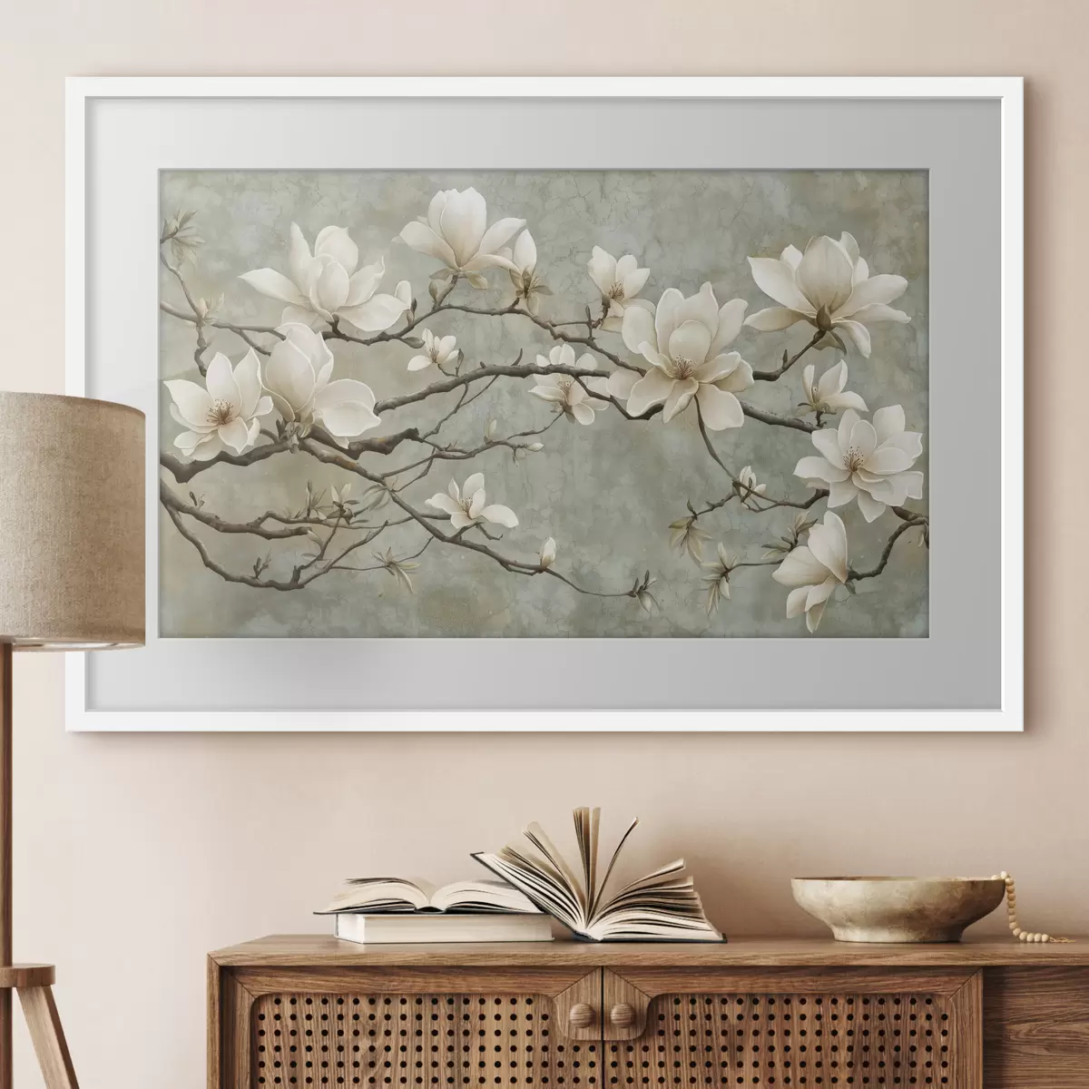 Poster Rama de magnolia sobre fondo grunge pastel f43322