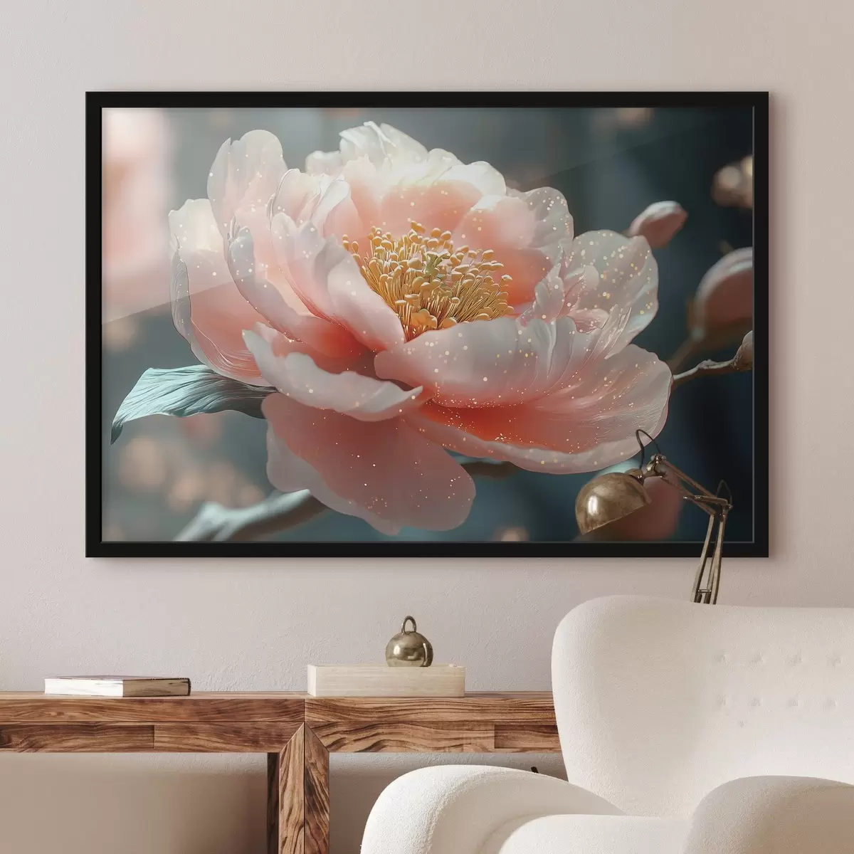 Poster Delicada flor en una rama con rayos de sol f43326