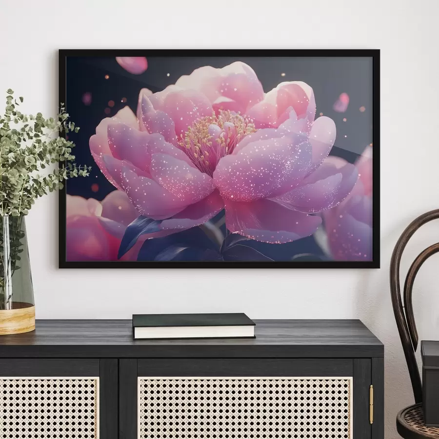 murales de pared Gran flor rosa suave con rayos de sol f43327