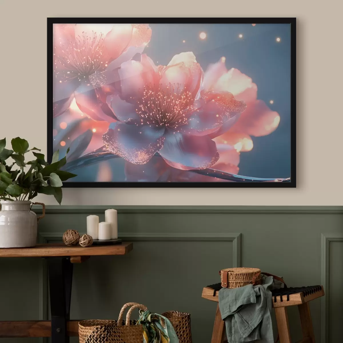 Poster Mágica flor rosa con rayos de sol f43328