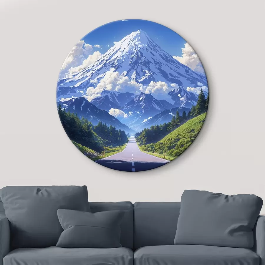 murales de pared Camino de las montañas con nubes y bosques alrededor r43317