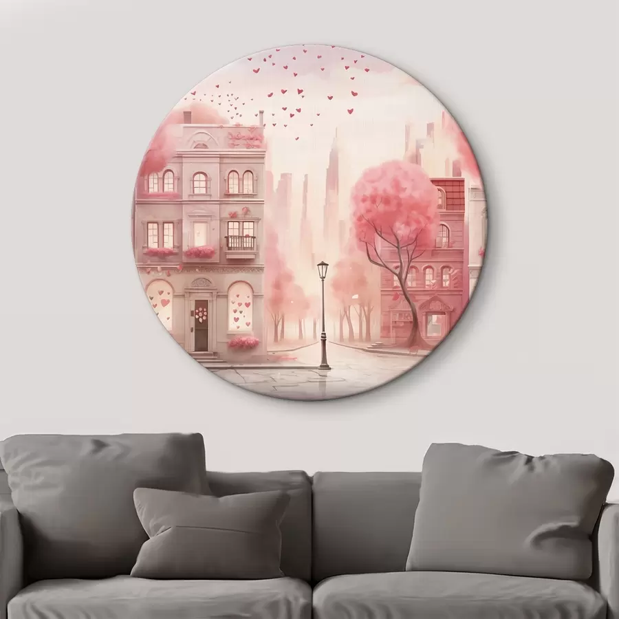 murales de pared Romántica calle rosa con corazones r43324