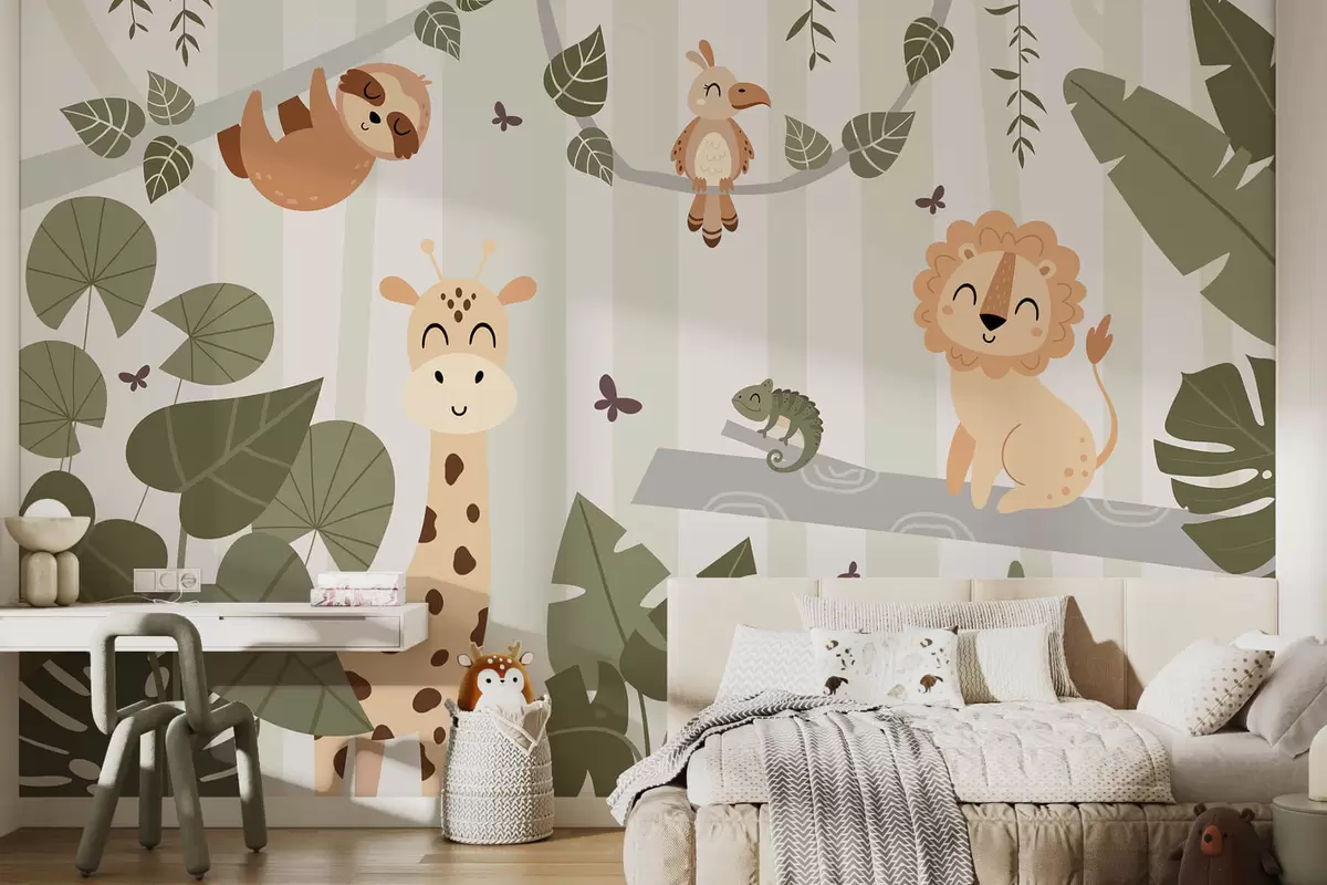 murales de pared Paisaje con animales tropicales w03376