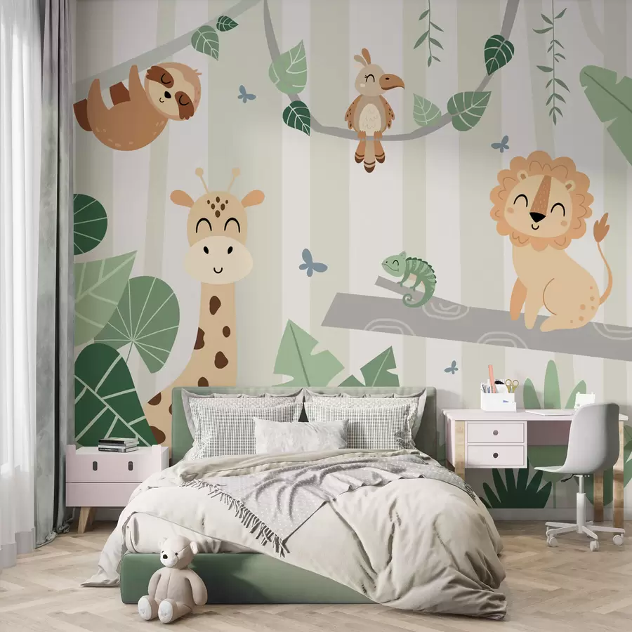 murales de pared Paisaje con animales tropicales w03376v1