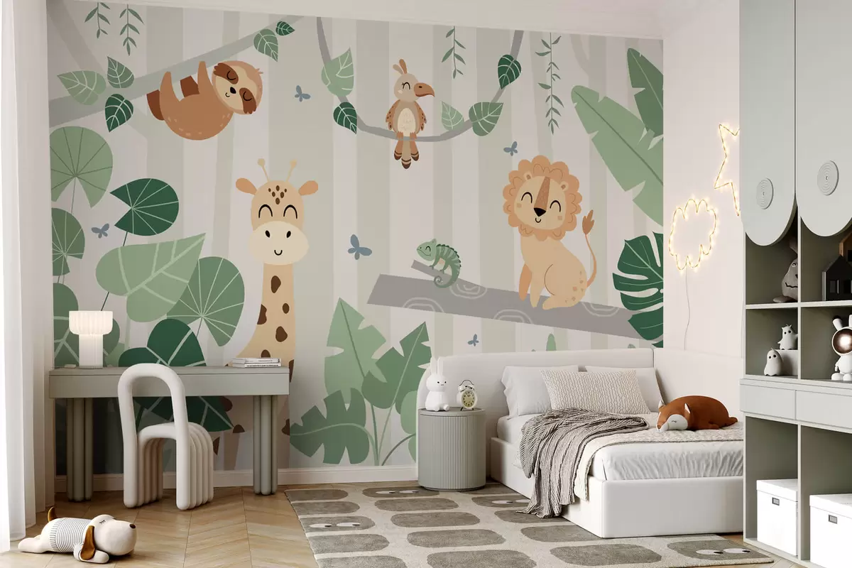 murales de pared Paisaje con animales tropicales w03376v1