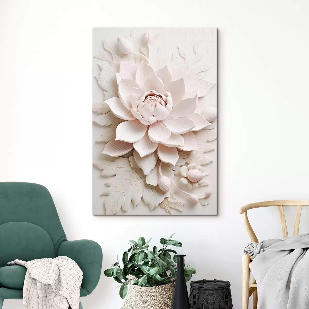 murales de pared Gran flor de loto en bajorrelieve s43335