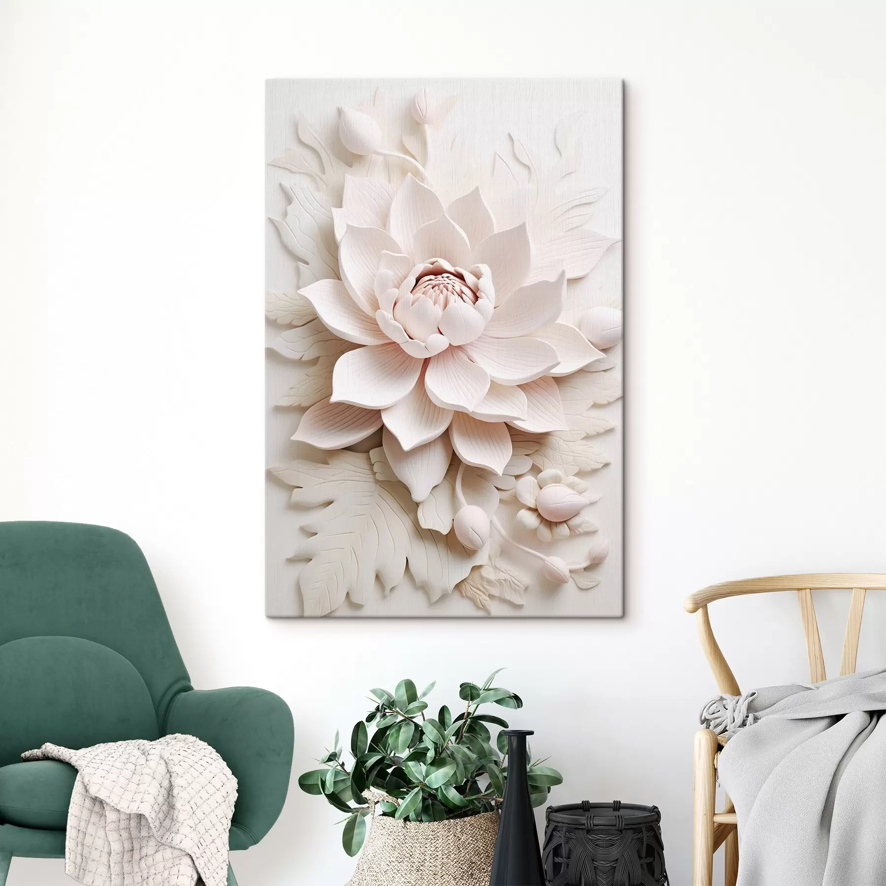murales de pared Gran flor de loto en bajorrelieve s43335