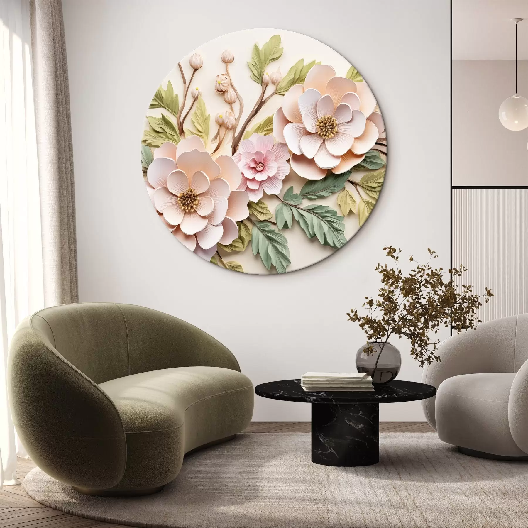 murales de pared Grandes ramos de flores, imitación de molduras r43333