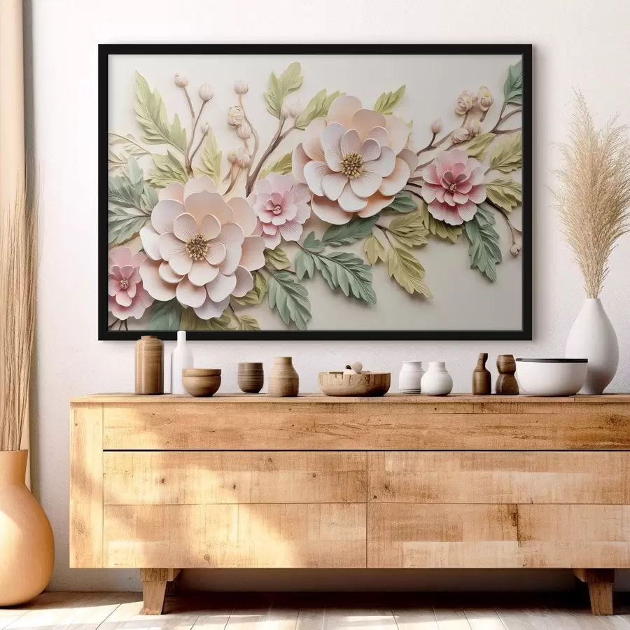 murales de pared Grandes ramos de flores, imitación de molduras f43333