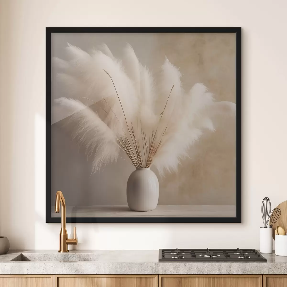 Poster Ramas esponjosas de juncos en un jarrón sobre la mesa f43338